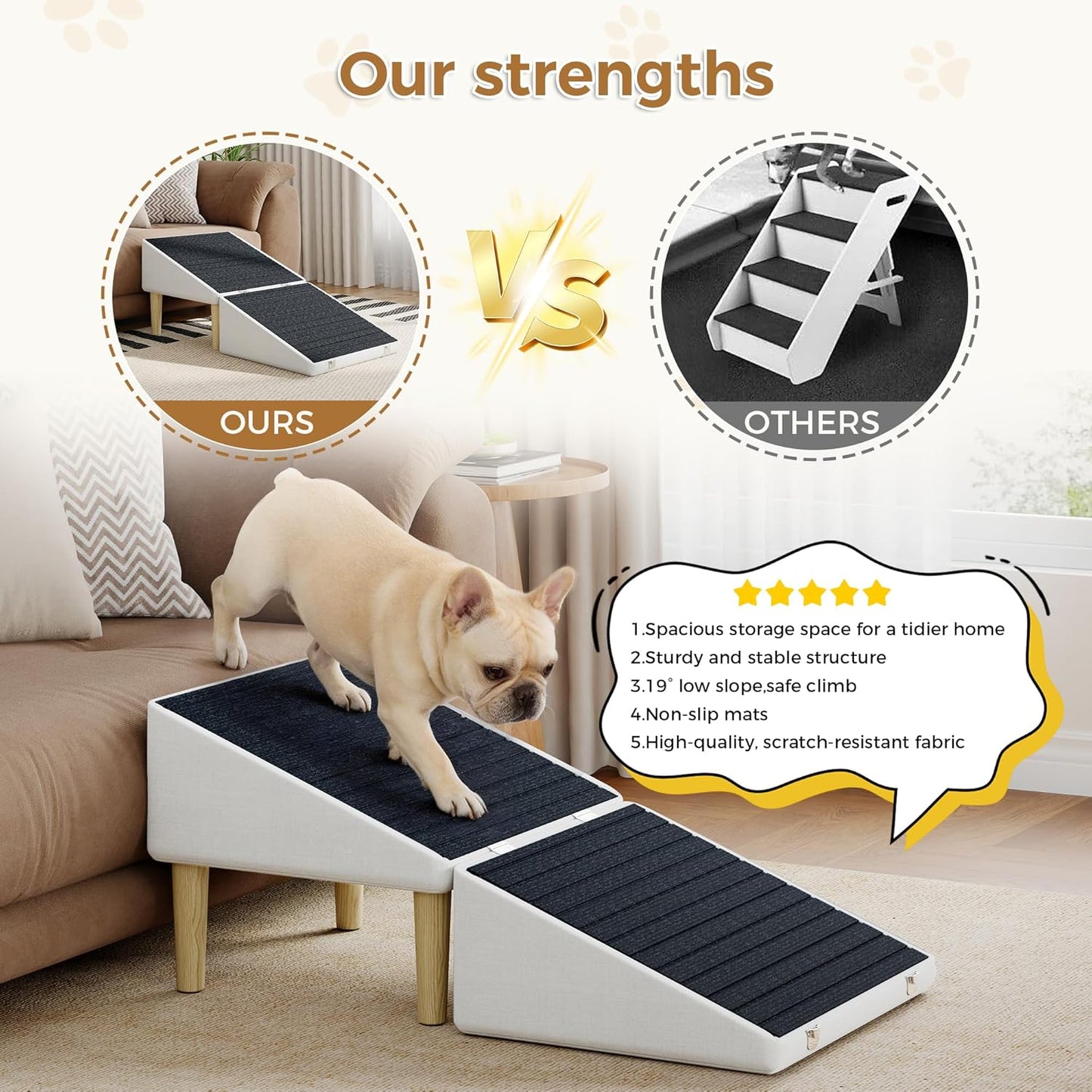 3-in-1 Dog Ramp Pet Stairs 18.9"x17.72"x19.29" with Hidden Storage Ottoman, Anti-Slip Steps for Small, Medium, Large, Senior & Injured Pets, 220LBS for Bed & Sofa, Green