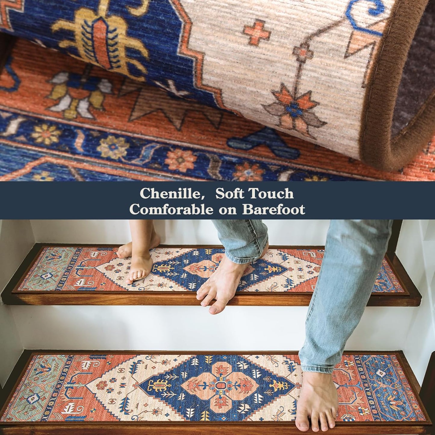 Lahome Stair Treads Non Slip 15 Pack 8" X 30" Stair Treads for Wooden Steps, Washable Self Adhesive Stair Runners Stain Resistant Stair Carpet, Edging Staircase for Kids Elders and Dogs Dorie, Taupe