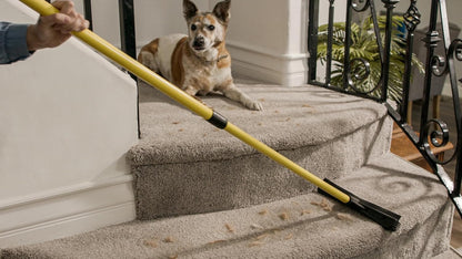 Original Pet Hair Rubber Broom with Squeegee, with 58" Telescopic Handle for Carpet, Tile and Hardwood