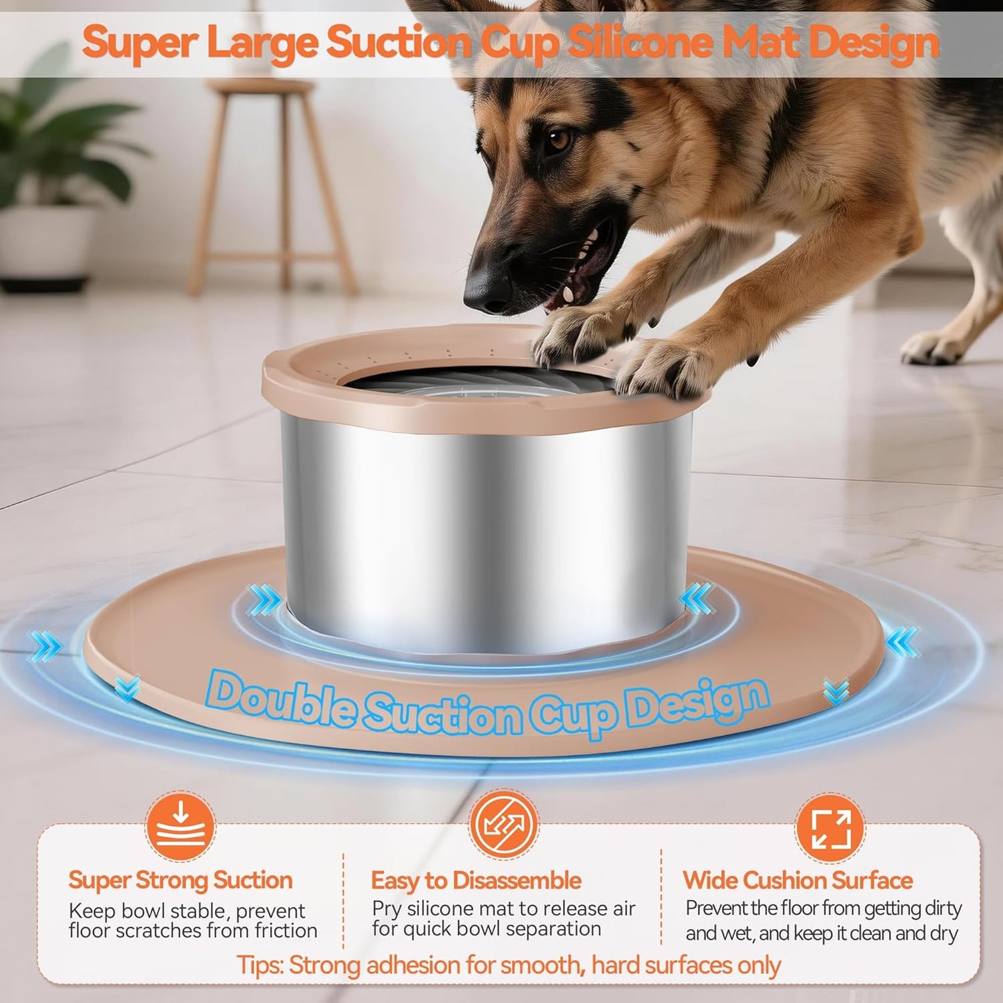 Decflow 12L No Spill Dog Water Bowl for Large Dogs, Stainless Steel Spill Proof Bowls with Suction Cup Anti-Skid Mat, Slow Drinking Feeder for Messy Drinkers, Heavy Duty Pet Bowls for Indoor/Outdoor