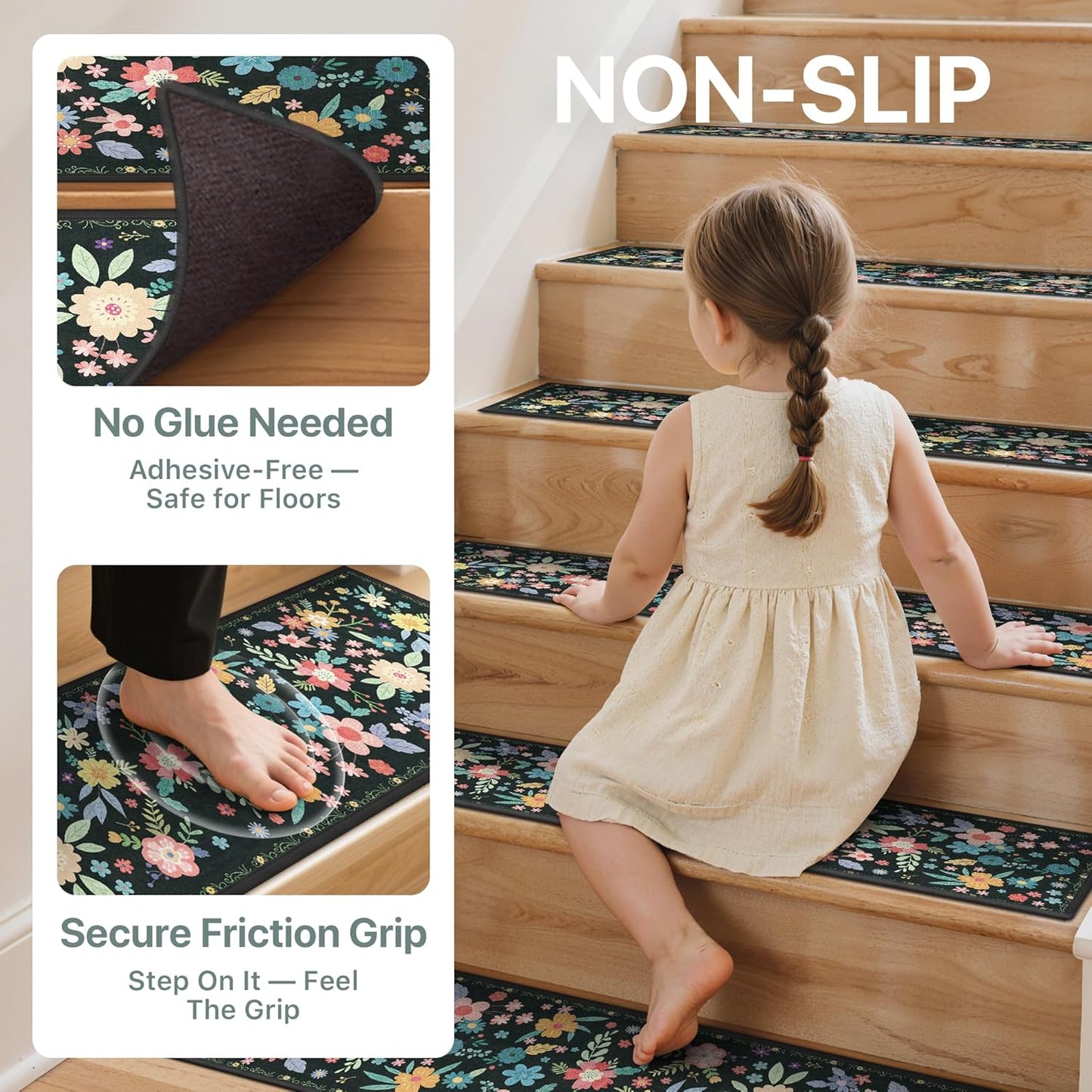 sarben Non Slip Stair Treads for Wooden Steps 15PCS - 8"x30" Indoor Safety Carpet, Edging Mats with TPE Adhesive Backing, Pet and Elderly Friendly Stair Rugs (Taupe) - Colors B