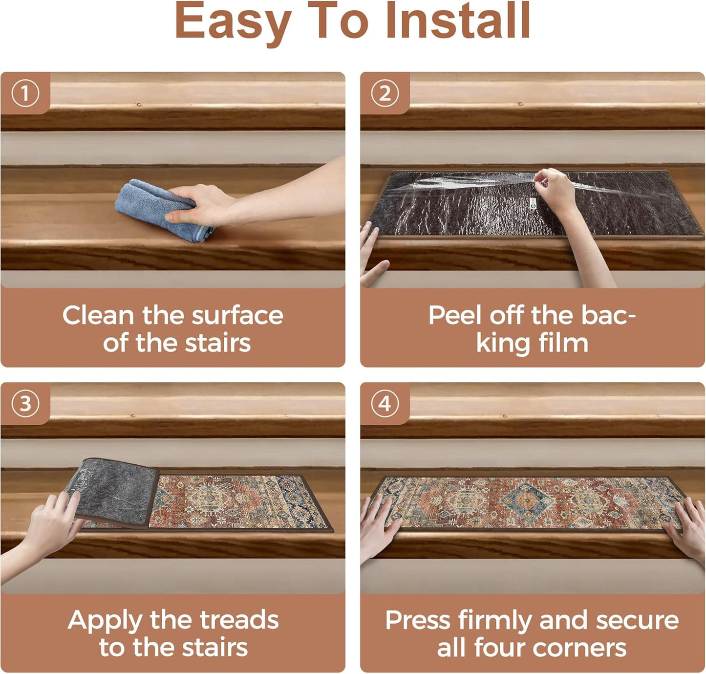 sarben Non Slip Stair Treads for Wooden Steps 15PCS - 8"x30" Indoor Safety Carpet, Edging Mats with TPE Adhesive Backing, Pet and Elderly Friendly Stair Rugs (Taupe) - Colors A