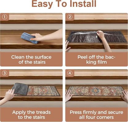 sarben Non Slip Stair Treads for Wooden Steps 15PCS - 8"x30" Indoor Safety Carpet, Edging Mats with TPE Adhesive Backing, Pet and Elderly Friendly Stair Rugs (Taupe) - Colors A