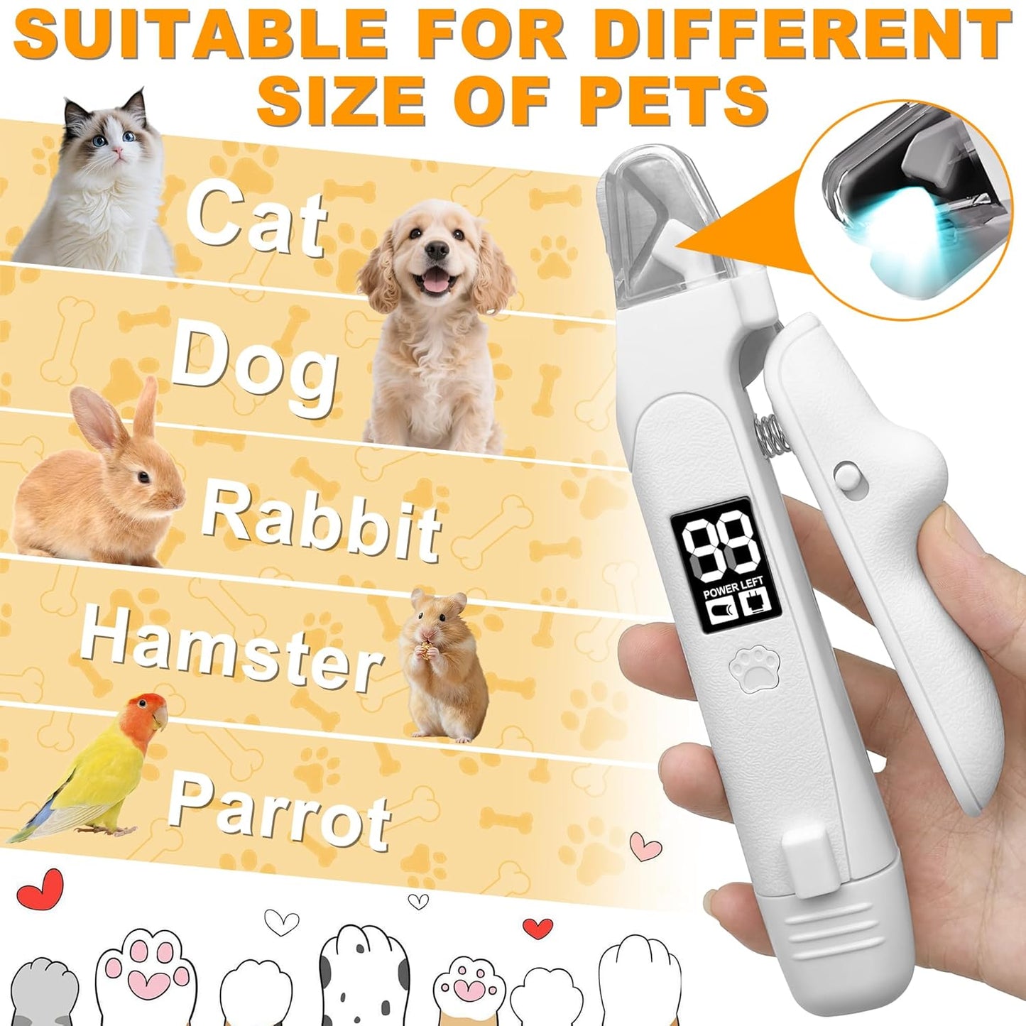 3 in 1 Pet Nail Clipper & Grinder with LED Lights – Painless Quiet Pet Nail Trimmers, Prevent Over Cutting, Dog Nail Clippers for Black Nails, Safety Guard for Small Large Dogs Cats Puppy