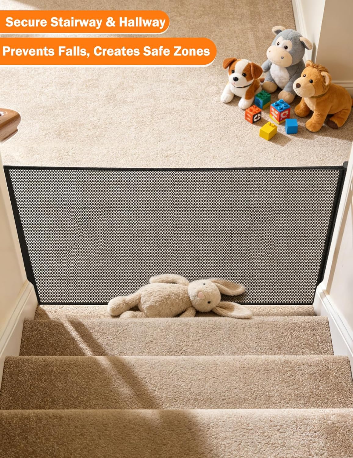 Retractable Mesh Pet Gate, Extra Tall 31'' Adjustable Width Up to 51/43 Inches for Doorways Stairs Hallways, Indoor Outdoor Dog Safety Barrier Net Panel (51'' Width)