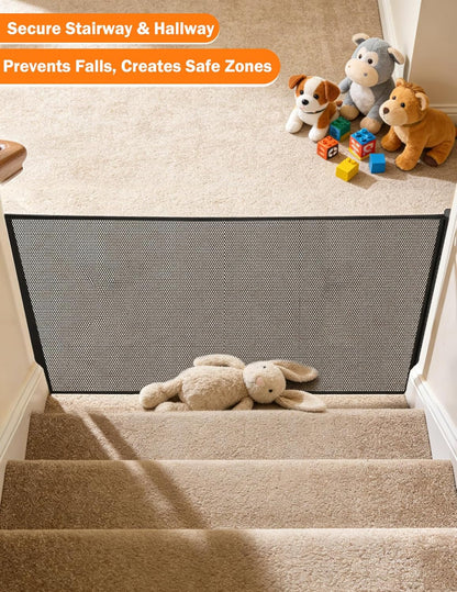 Retractable Mesh Pet Gate, Extra Tall 31'' Adjustable Width Up to 51/43 Inches for Doorways Stairs Hallways, Indoor Outdoor Dog Safety Barrier Net Panel (51'' Width)