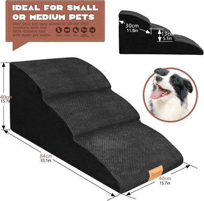 Topmart High Density Extended Foam Dog Ramp&Steps 2 Tiers,11.8" High,Non-Slip Dog Stairs,Soft Foam Pet Ladder with Removable Cover,Best for Injured,Older Cats,Pets with Joint Pain