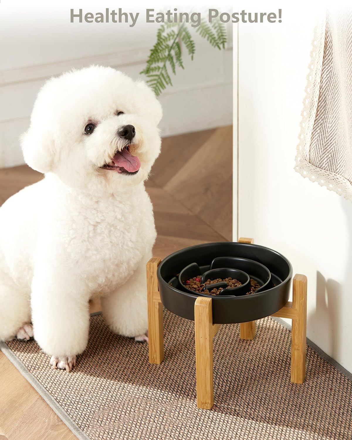 Ceramic Slow Feeder Dog Bowls, 2.0 Cups Slow Feeder for Medium Dogs, Puzzle Maze Bowl to Slow Down Eating, 30oz, 8in, White