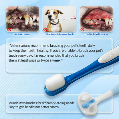A Dog Toothbrush Set that Makes Brushing Easy | Finger Brush & Long-Handle Brush for Dogs & Cats | Soft Silicone Bristles | Pet Dental Care