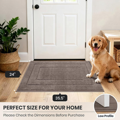 PURRUGS Dirt Trapping Door Mat 32" x 47", Non-Slip/Skid Machine Washable Entryway Rug, Dog Doormat, Super Absorbent Welcome Mat for Muddy Wet Shoes and Paws, Grayish Brown