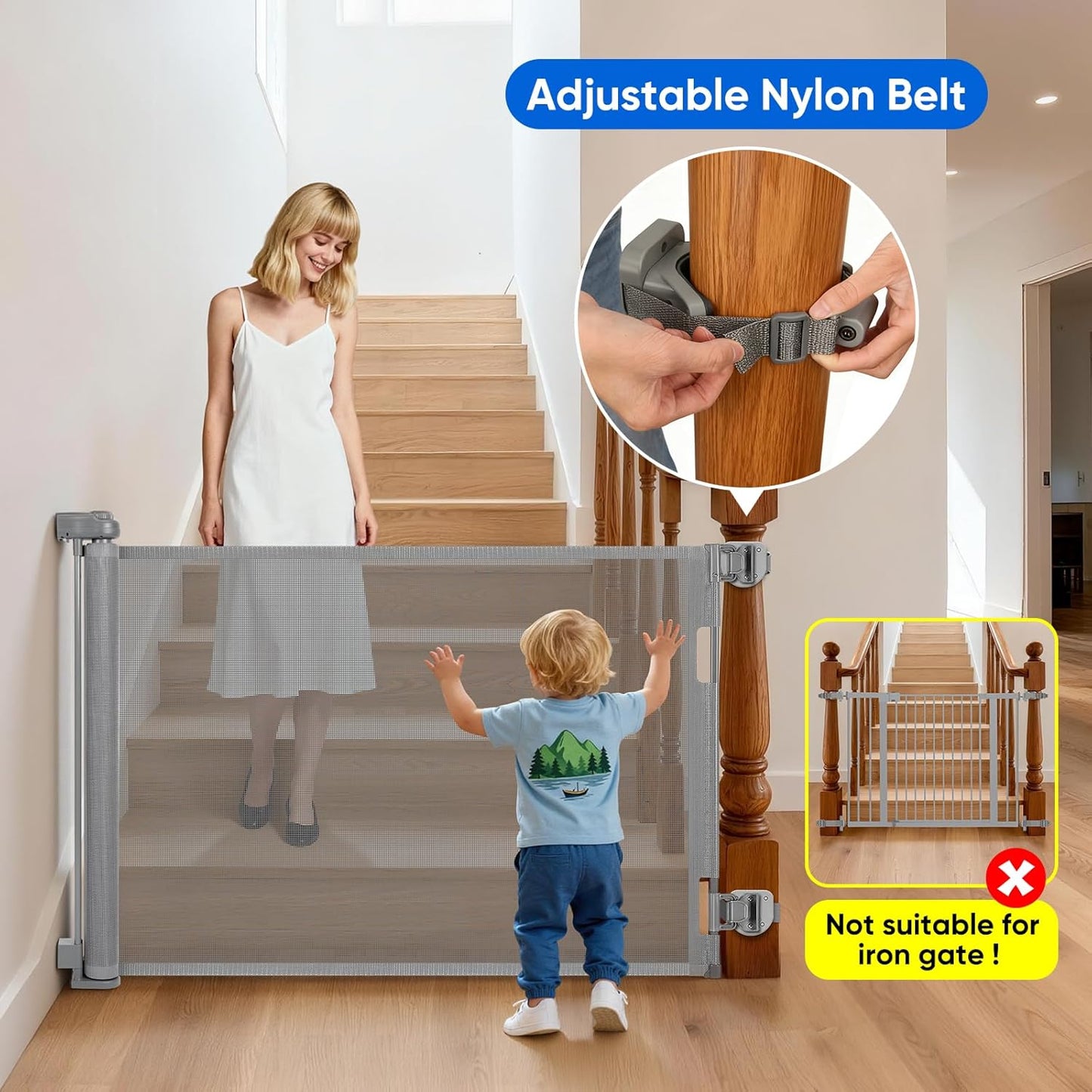 Upgraded Retractable Baby Gate, Extra Wide Safety Kids or Pets Gate, 33” Tall, Extends to 71” Wide, Mesh Safety Dog Gate for Stairs, Indoor, Outdoor, Doorways, Hallways(33”x71”, Black)