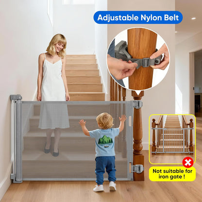 Upgraded Retractable Baby Gate, Extra Wide Safety Kids or Pets Gate, 33” Tall, Extends to 71” Wide, Mesh Safety Dog Gate for Stairs, Indoor, Outdoor, Doorways, Hallways(33”x71”, Black)