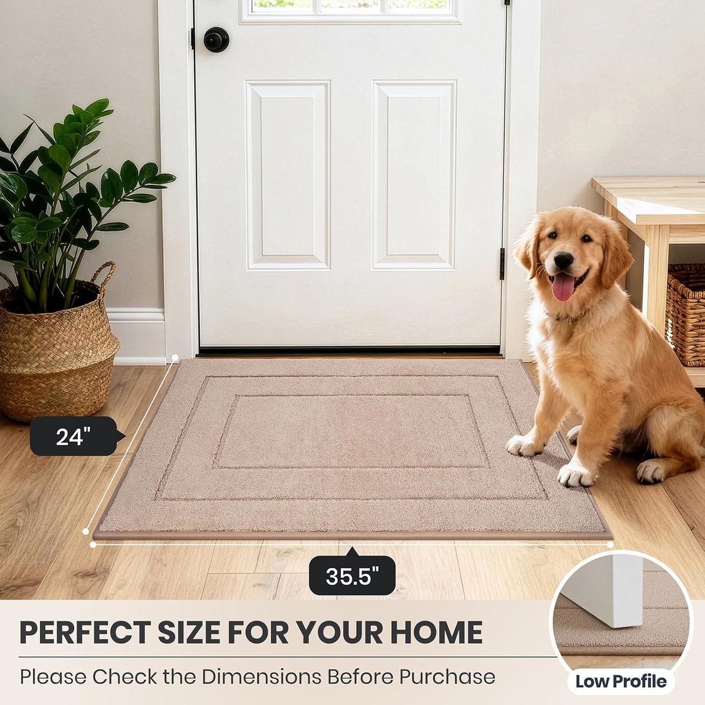 PURRUGS Dirt Trapping Door Mat 32" x 47", Non-Slip/Skid Machine Washable Entryway Rug, Dog Doormat, Super Absorbent Welcome Mat for Muddy Wet Shoes and Paws, Grayish Brown