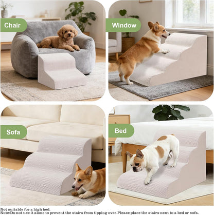 Dog Stairs for Couch, 3 Steps 13.8" H Non-Slip Pet Stair, Balanced Stable Pet Ramp for Small Dogs, Indoor Furniture Step, Gray