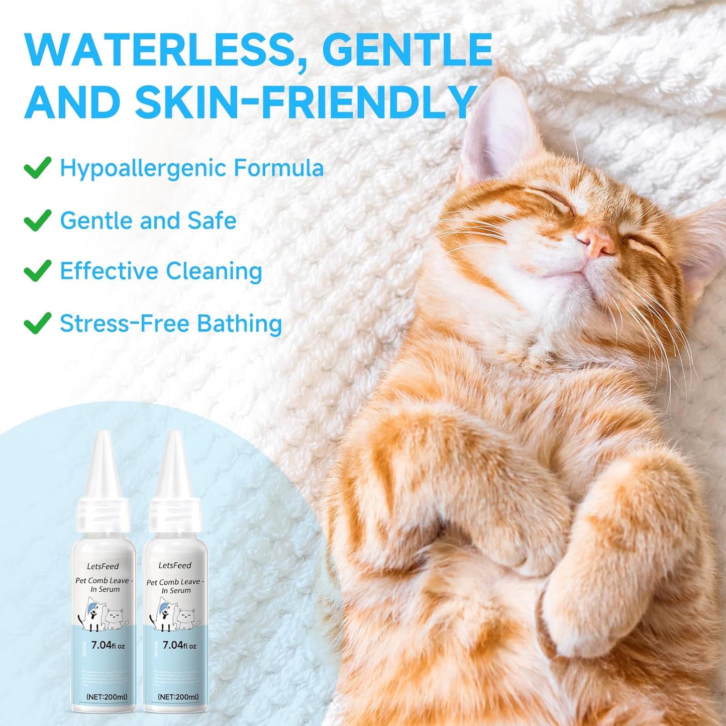 Pet Steam Brush for Dog & Cat - 3-in-1 Steam Grooming Brush for Shedding & Hair Removal - Self Cleaning Spray Comb with Mist for Long Haired Pets - Includes 1*Waterless Shampoo, Blue.