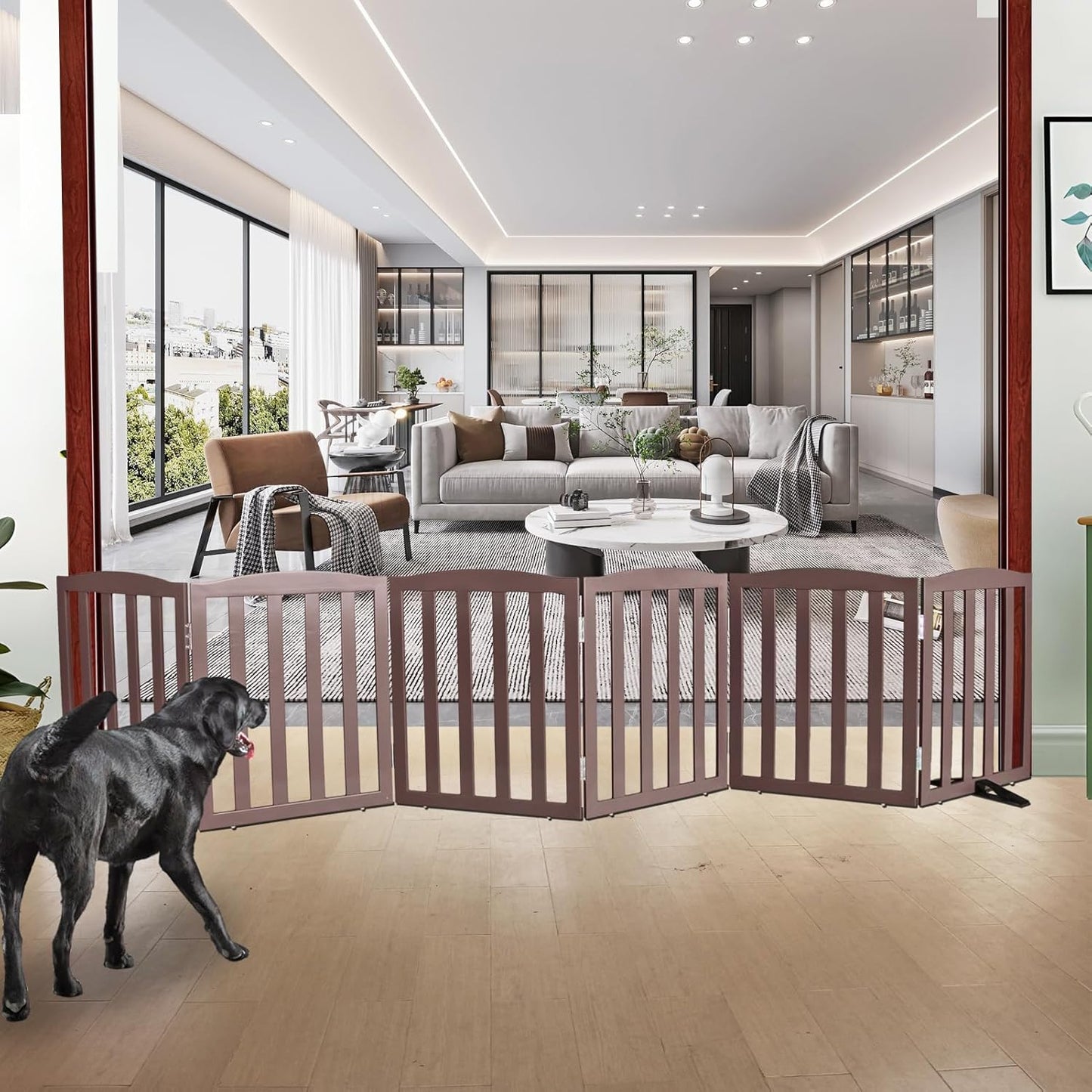 ZJSF Foldable Freestanding Indoor Dog Gate for House Wood White Long Pet Gates Dog Fence for Stairs Puppy Gates for Hallways,Pet Fence, Puppy Gate,Support Feet Included 24 "Height-3 Panels