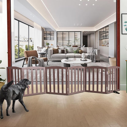 ZJSF Foldable Freestanding Indoor Dog Gate for House Wood White Long Pet Gates Dog Fence for Stairs Puppy Gates for Hallways,Pet Fence, Puppy Gate,Support Feet Included 24 "Height-3 Panels