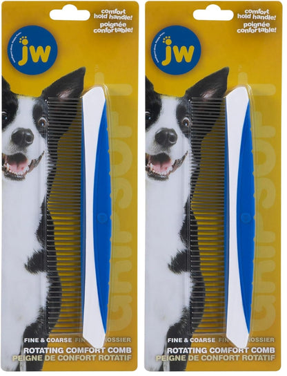 JW Pet Company 8-Inch Gripsoft Rotating Comfort Comb, Fine and Coarse,Gray/Yellow