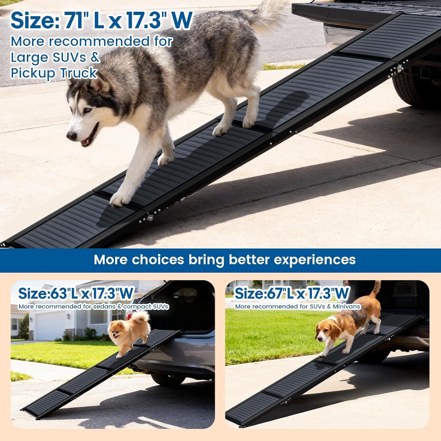 HBTower 63" Long x 17.3" Wide Folding Dog Ramp for Large Dogs Up to 250lbs - Portable Pet Ramp with Non-Slip Surface, Extra Wide Dog Car Ramps for Car, SUV, Truck & High Beds