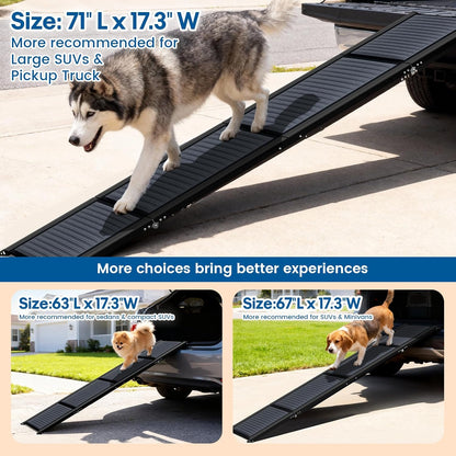 HBTower 63" Long x 17.3" Wide Folding Dog Ramp for Large Dogs Up to 250lbs - Portable Pet Ramp with Non-Slip Surface, Extra Wide Dog Car Ramps for Car, SUV, Truck & High Beds