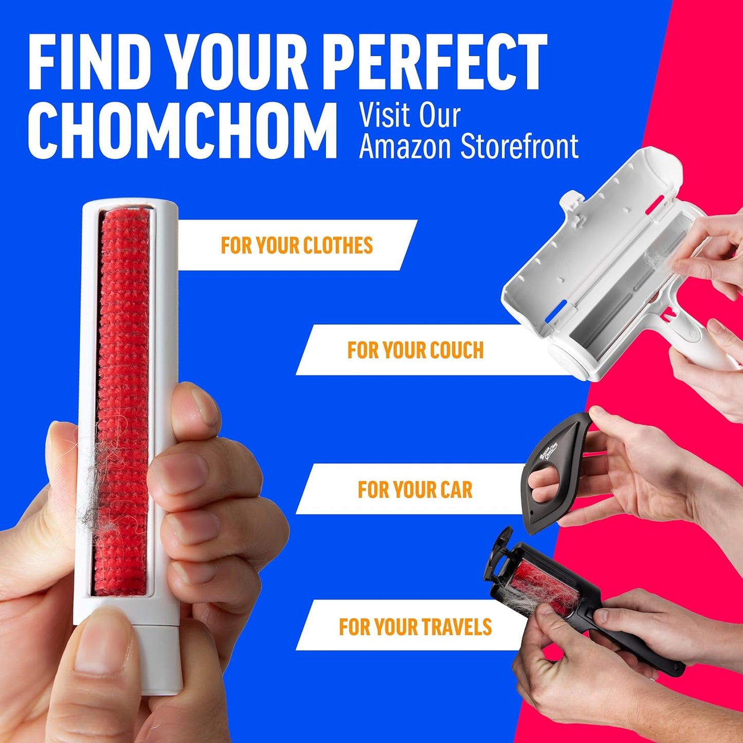 ChomChom Roller Reusable Lint Roller Pet Hair Removal Tool for Clothes, Couches, Cars,Travel - Cat Dog Hair Remover, Compact, No Sticky Refills Needed (Travel Roller)