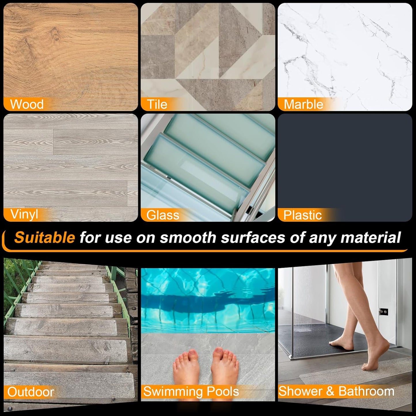 SMILOOL Clear Non-Slip Treads for Wooden Steps Indoor 15 Pack 4" x 24" Pre-Cut Anti-Slip Strips, Transparent Grip Tape for Wood Stairs, Waterproof Step Grips for Dogs, Kids and Pets