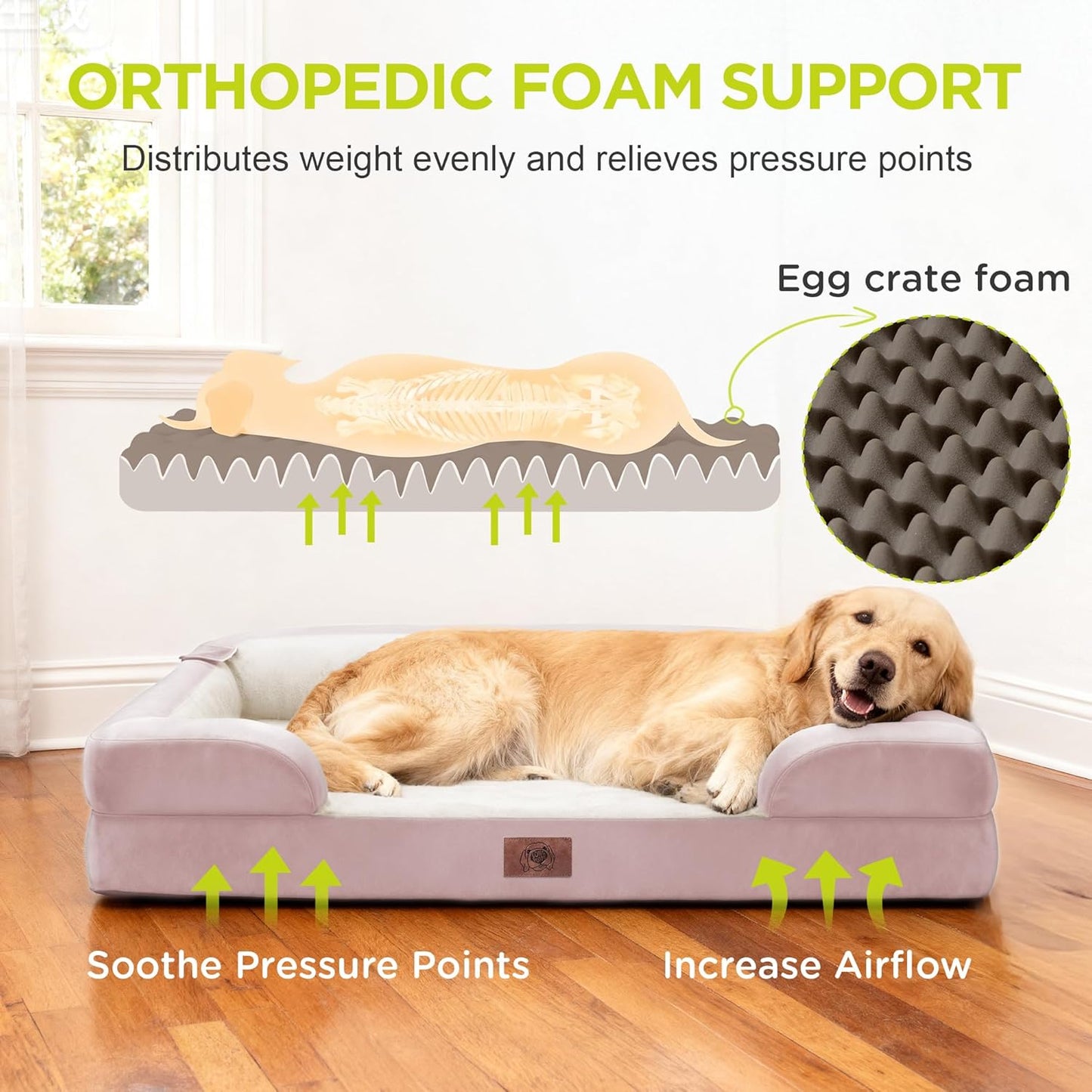 Extra Large Dog Bed, Orthopedic XL Washable Memory Foam Bed for Big Dogs Waterproof Pet Couch Sofa Bolster with Removable Cover, Non-Slip Bottom, Tennis Ball Toy, 42x30