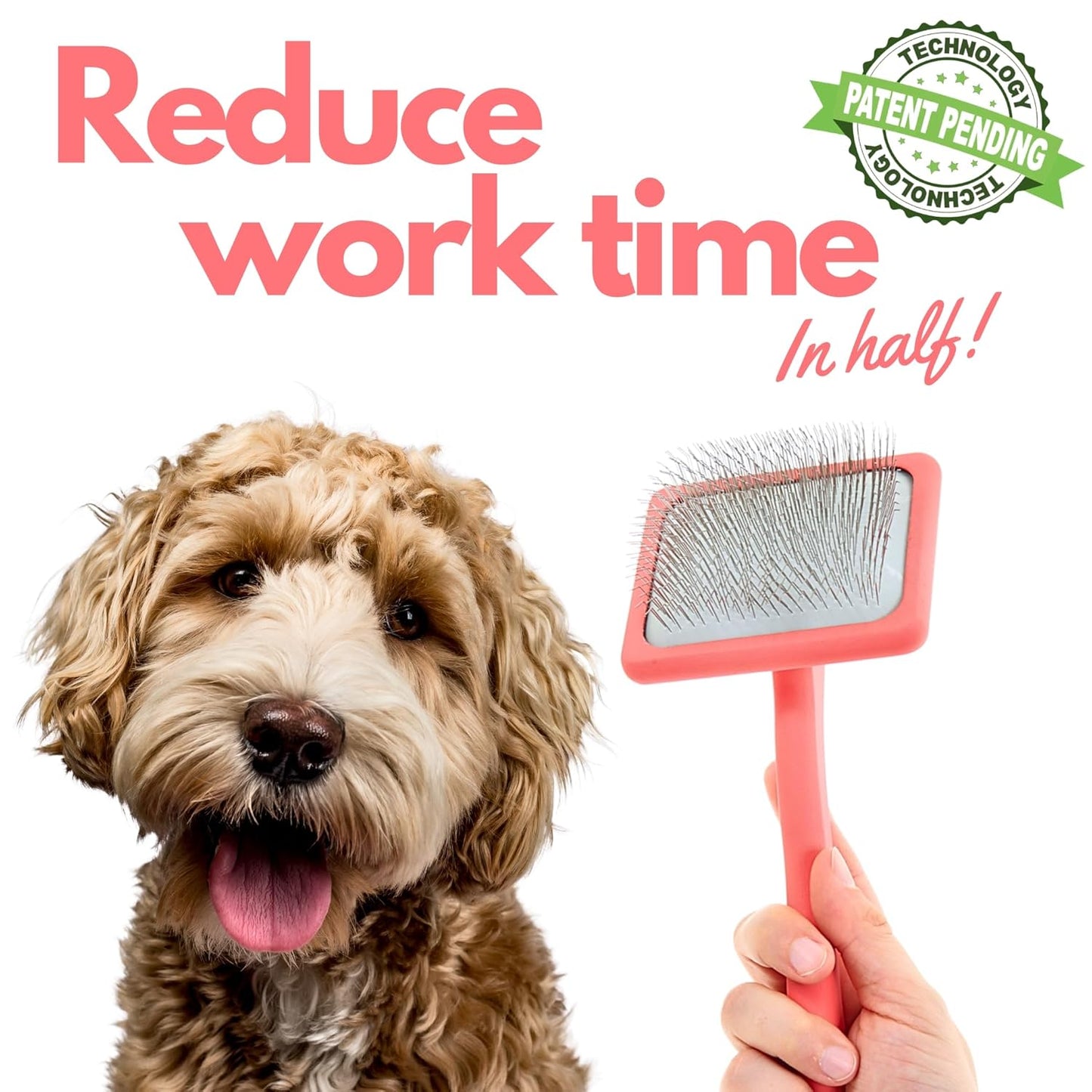 Slicker Brush for Dogs - Long Pin for Poodles, Doodles & Long Haired Dogs, Deshedding & Dematting Tool, Slicker Dog Brushes for Grooming (Coral, Flat Large)