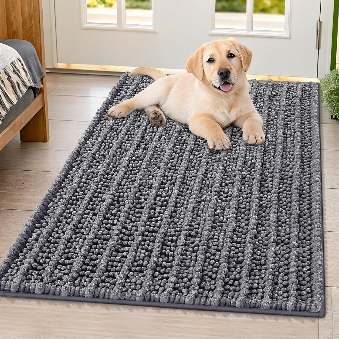 Smiry Dog Door Mat for Muddy Paws 30x20, Extra Soft Absorbent Chenille Doormat, Trap Moisture and Dirt, Non-Slip Machine Washable Front Door Mat for Indoor Entrance Inside Floor, Grey