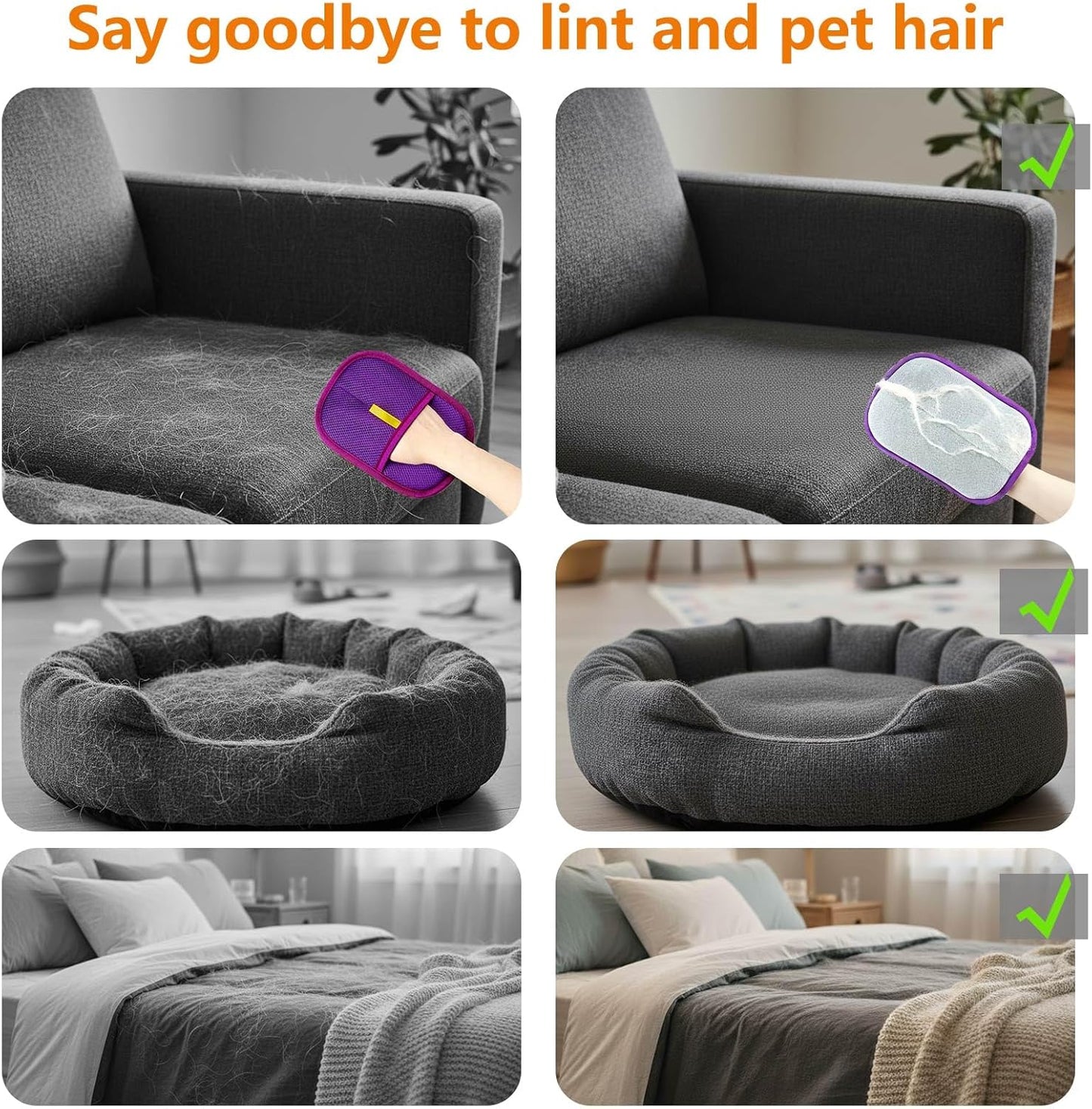 Thickened Pet Hair Removal Glove - Electrostatic Cat Dog Hair Remover Glove, Reusable Magic Brush Pet Hair Remover Tool for Couch, Carpet, and Car Seat (Black,1 Pack)