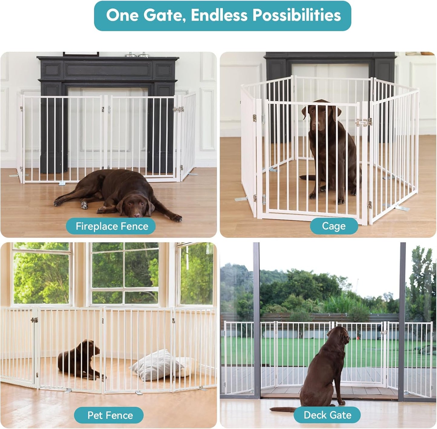 No Pawblems Free Standing Dog Gate with Door, 30'' Tall Foldable Dog Fence for Indoor & Outdoor, Up to 78 Inch Extra Wide Puppy Gate for Stairs, Hallways, Doorways, Deck, Yard (Black, 3 Panels)