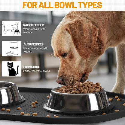 Hubulk 100% Waterproof Silicone Pet Feeding Mat with Raised Edge for Food and Water, Dog Bowl Mats, Cat Bowls Placemat with High Lip Protects Floor for Cats and Dogs (Gray, 19" L x 12" W)