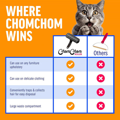 ChomChom Roller Pet Hair Remover – Original Size Reusable Lint Roller for Cat & Dog Hair on Furniture, Couch, Carpet, Car, Rugs & Bedding – Portable, Eco-Friendly (Black)
