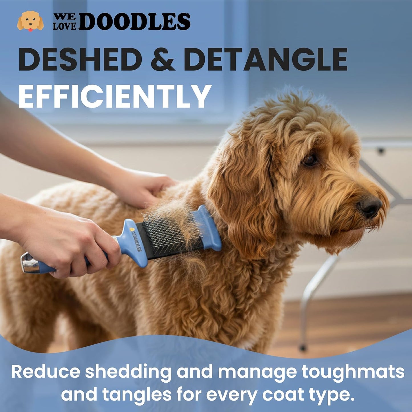 Double-Sided Slicker Brush for Dogs, Dematting & Deshedding Dog Brush, Dog Grooming Supplies, Long Pin Detangler for All Hair Pets, Poodles, Doodles, & Goldendoodles (Small)
