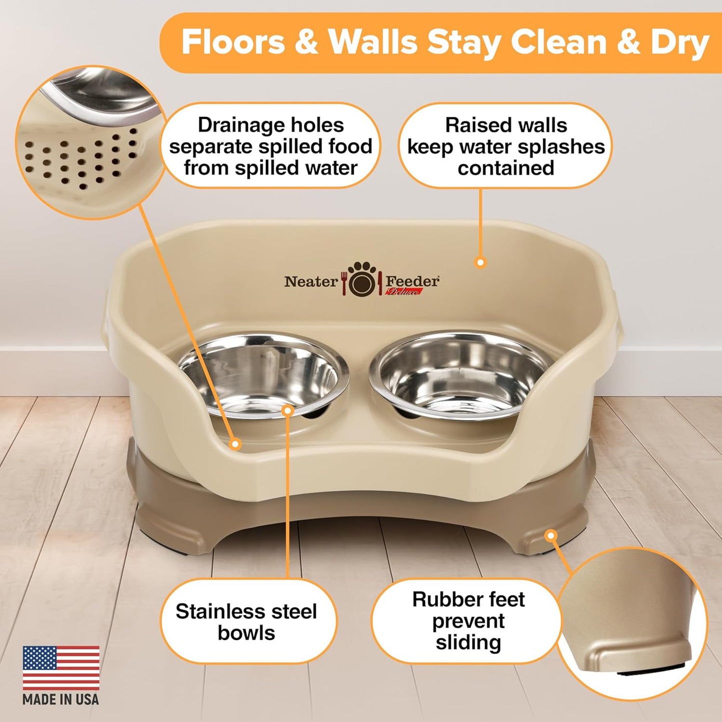 Neater Pet Brands Neater Feeder Deluxe Mess Proof Dog Bowls Elevated for Large Dogs Over 40 lbs, Made in USA, No Spill Raised Dog Food Bowl Stand Feeding Station, Food and Water Bowl Set, Black