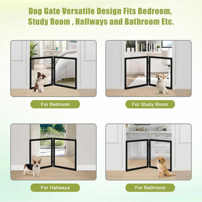 LZRS Clear Dog Gate for Indoor Use - Transparent Pet Fence with Solid Hardwood and Plastic Board, Stylish & Durable freestanding Pet Gate for Doorways, Stairs and Hallways-2 Panel Cherry