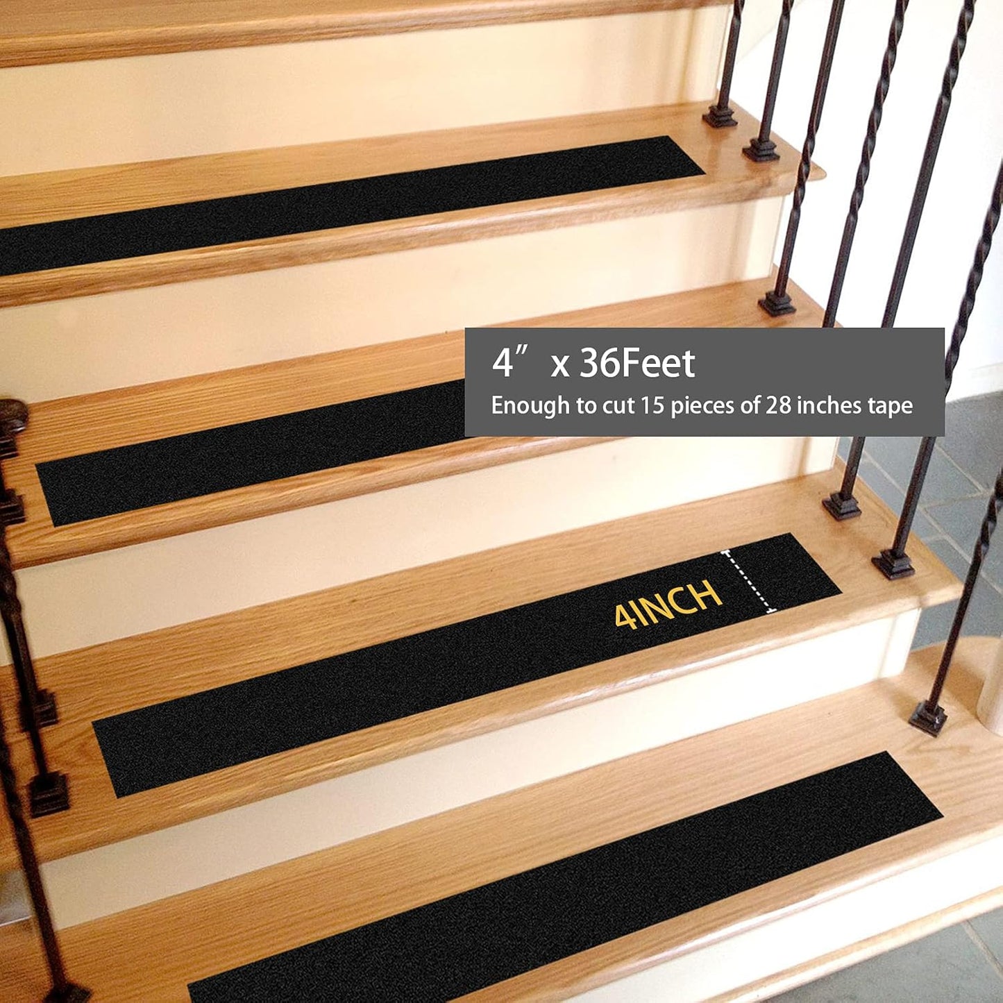 Grip Tape - Heavy Duty Anti Slip Tape 80 Grit Non Slip for Stairs Outdoor/Indoor, Waterproof High Traction Stairs Non Skid Treads, Durable Triple Layer Adhesive - Black (1 Inch x 20 Feet)