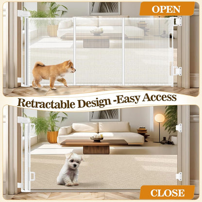 2 Pack Short Dog Gate Pet Gates Puppy Gate 14" H 59" Wide Step Over Pet Fence, Mesh Retractable Indoor Outdoor Expands Up to 59 Inches Small Dog Gates for Doorways Stairs