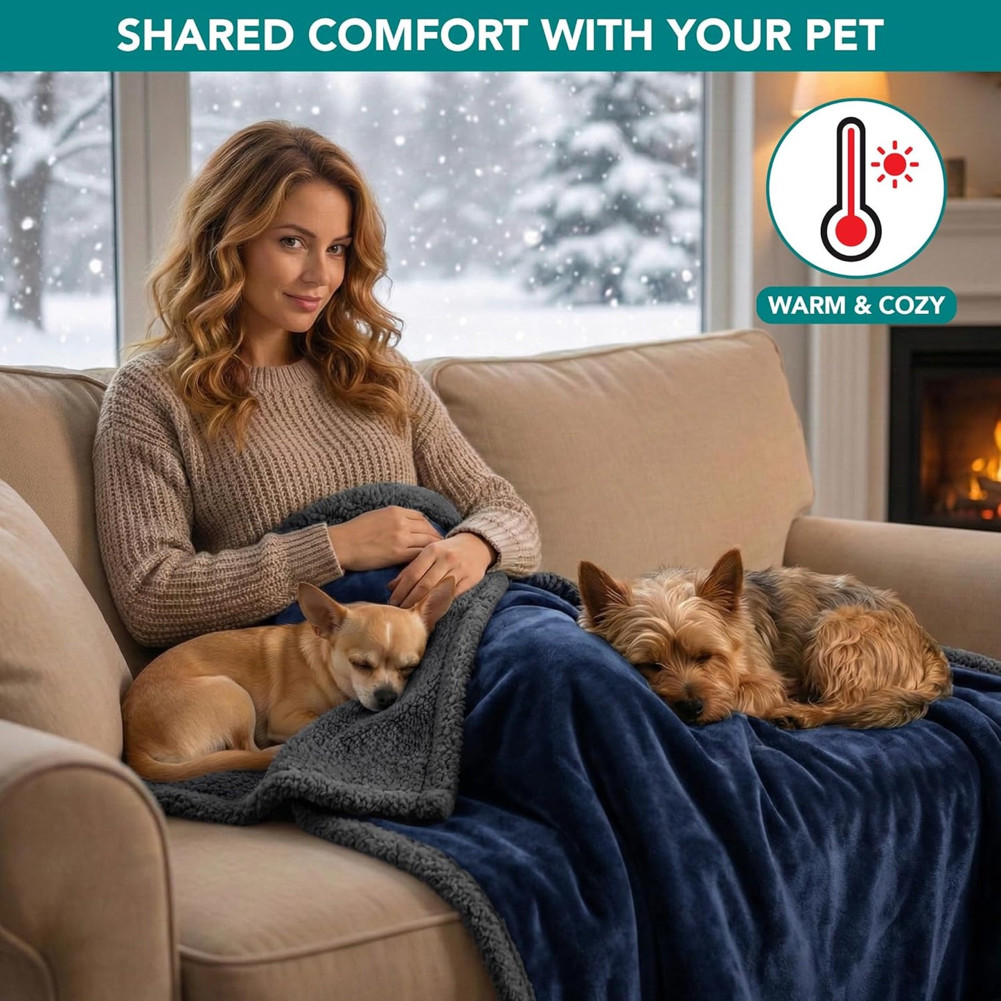 PetAmi Waterproof Dog Blanket for Couch, Large 60x40, Pee Proof Sherpa Fleece Reversible Pet Throw, Furniture Protector for Bed Sofa Kennel, Soft Washable Cover for Medium Dogs Cats, Grey Sherpa
