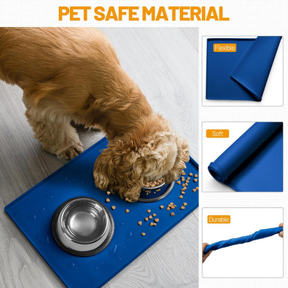 Hubulk Dog Feeding Mat,100% Waterproof Food Grade Silicone Pet Food and Water Bowl Placemat,Dishwasher, High Raised Edge to Prevent Spills,Nonslip Tray to Stop Messes on Floor (19"x12"x0.5", Grey)