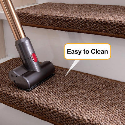 Bullnose Carpet Faux Sisal Stair Treads | Set of 14 | Stair Treads for Wooden Steps Indoor Anti Slip Braided Staircase Protector Pet Friendly Rugs Covers 9.44" X 29.5"x 1.9",Golden