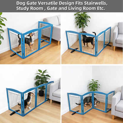 ZJSF Freestanding Dog Fence Indoor, Foldable Dog Gate for Doorways, Stairs or Hallways, Sturdy Wood Extra Wide Pet Gate with Support Feet for The House, White, 24 "Height-3 Panels