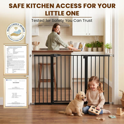 Mumeasy Baby Gate Extra Wide, 29.7-51'' Pressure Mounted Dog Gate with Walk Thru Door, Auto Close Pet Gate for House, Stairs, Doorways,Black
