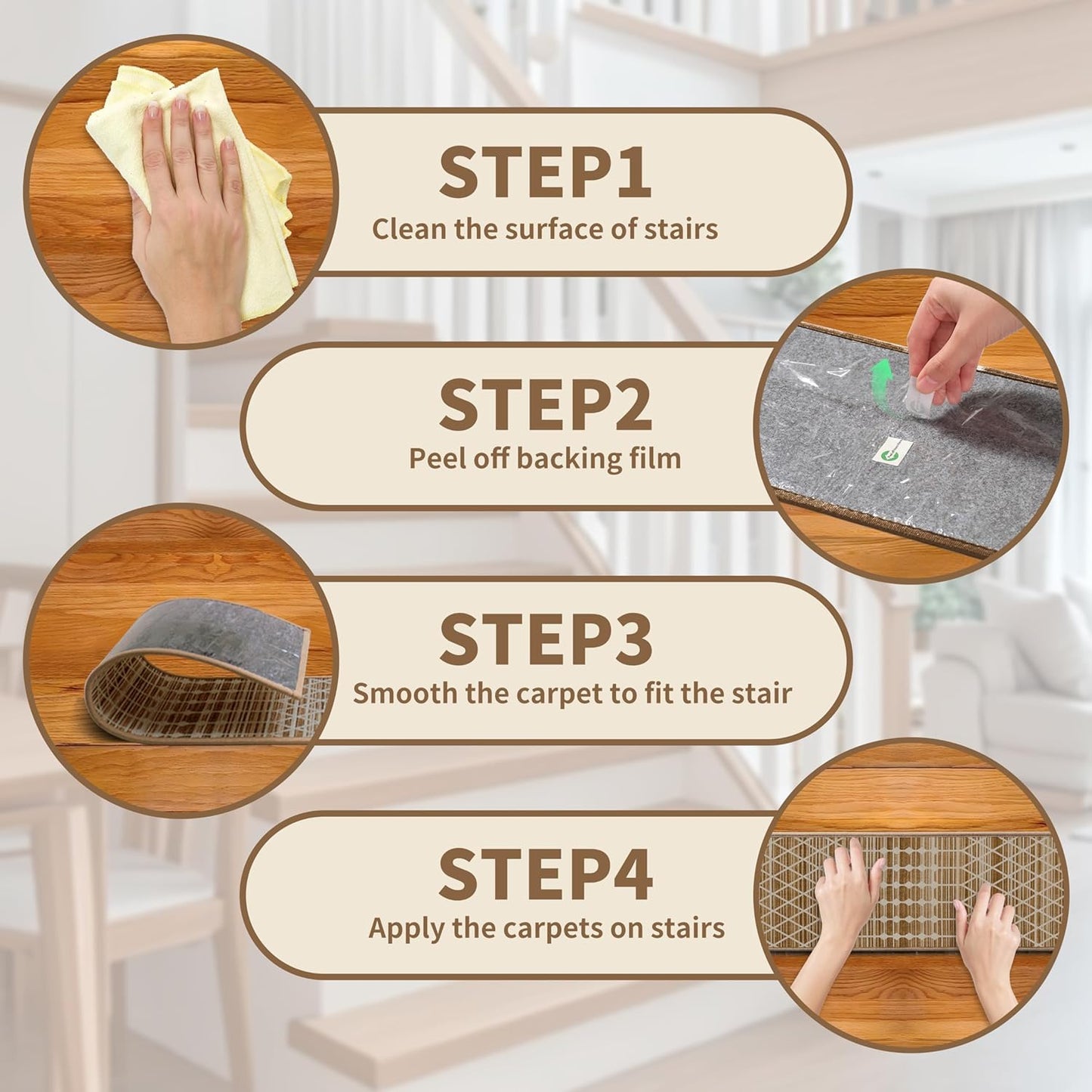 Non-Slip Stair Treads for Wooden Steps 15pcs,8"x30" Stair Carpet Treads for Indoor Use,Peel and Stick Stair Runners,Washable Reusable Adhesive Backing,Pet-Friendly Stair Capet for Kids,Elders,Dogs