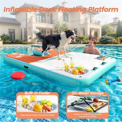 Inflatable Dog Boat Ramp for Dogs Up to 240 lbs, Inflatable Dock Floating Platform with Anti-Slip EVA Foam Safe & Easy Water Access, Dog Ramp for Boat, Pools, Lakes, Boats, Docks, Green