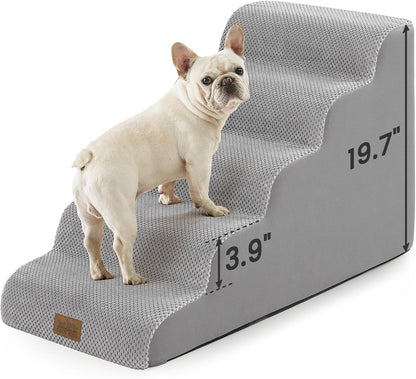 COZY KISS Dog Stairs for Small Dogs 15.7" H, 4-Step Sturdy Foam Dog Steps for Couch and Bed, Curved Pet Stairs for Puppy and Older Cat, Doggie Ladder with Washable Cover, 15.7x28.3x15.7 inch, Beige