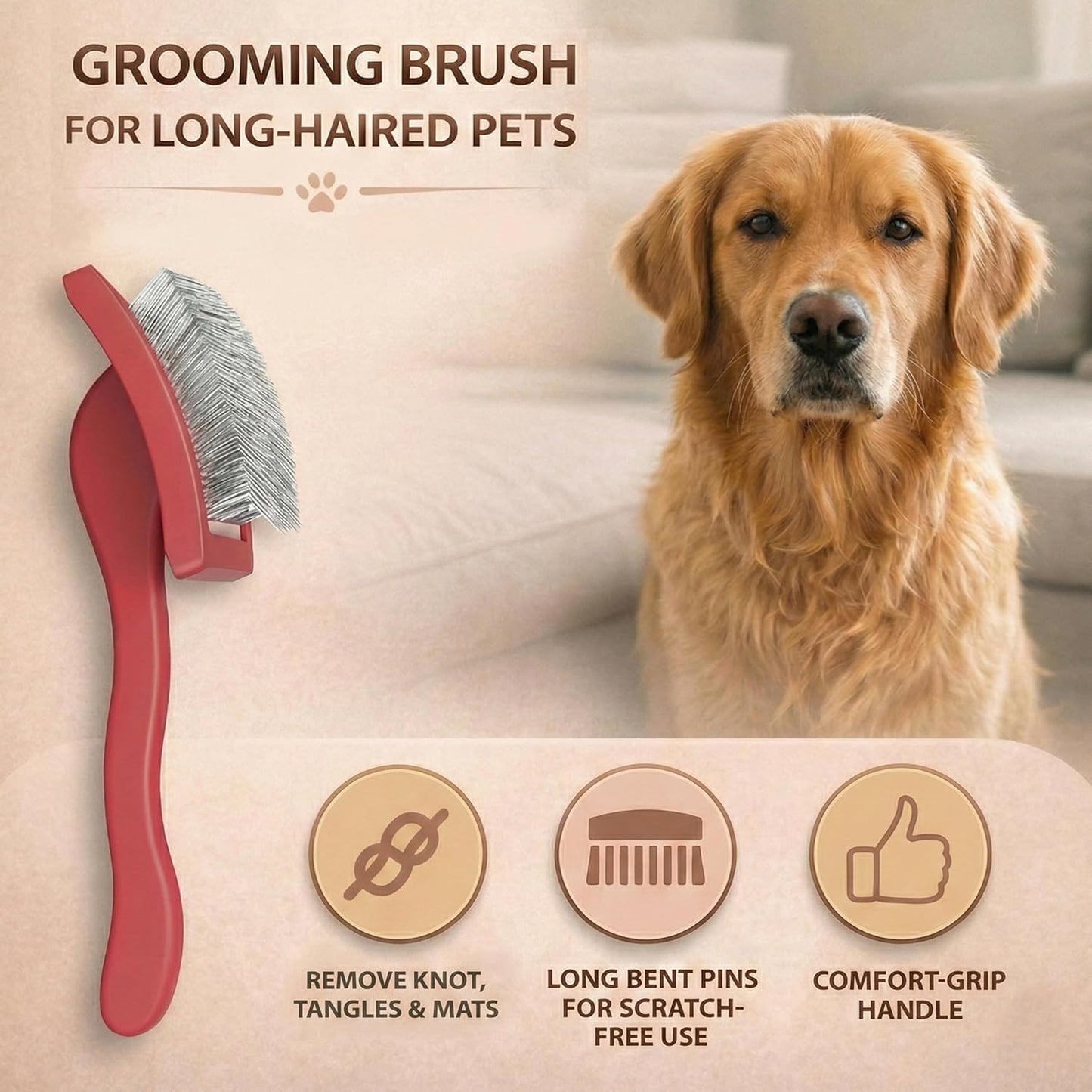 Slicker Brush for Dogs, Dog Brush for Shedding Massaging, Doodle Brush for Long Haired Dogs with Extra Long Pins to Effectively Remove Tangles, Knots and Mats (LARGE) (Blue, Large)