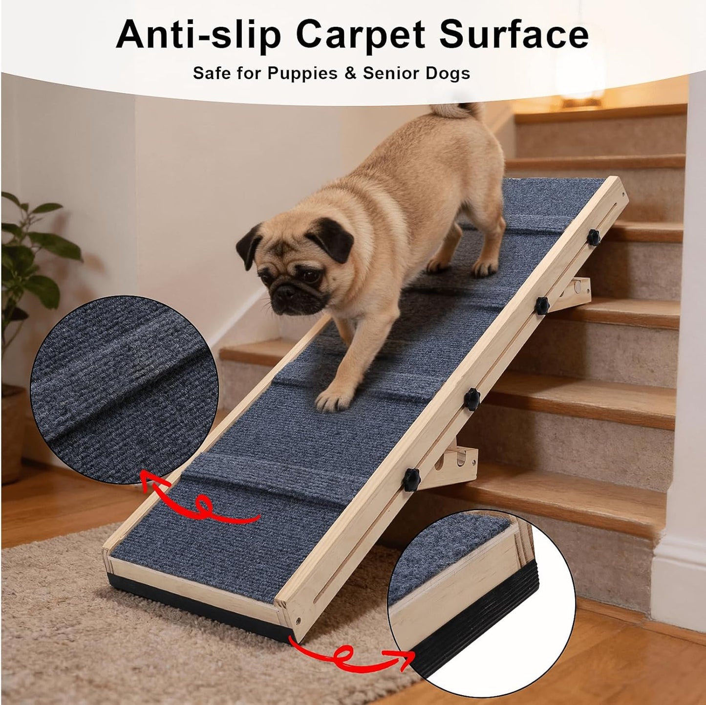 Dog Ramp for Stairs – 36×14 inch Wooden Adjustable Pet Ramp for Small & Medium Dogs, Nonslip Folding Dog Stair Ramp with Safety Carpet Surface for Indoor Steps and Home Use (1, 36 '' × 14 '')
