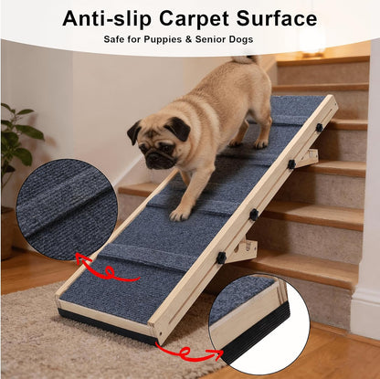 Dog Ramp for Stairs – 36×14 inch Wooden Adjustable Pet Ramp for Small & Medium Dogs, Nonslip Folding Dog Stair Ramp with Safety Carpet Surface for Indoor Steps and Home Use (1, 36 '' × 14 '')