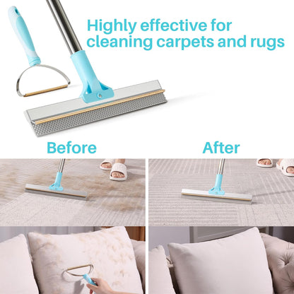 JOYMOOP Carpet Rake for Pet Hair Removal, 63" Adjustable Long Handle Pet Hair Removal Tool, Cat Dog Hair Carpet Rake with Metal and Silicone Scraper for Carpet, Sofa, Cloth